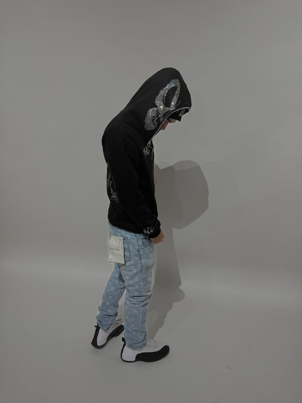 Black "NOLIMIT" Rhinestone Skeleton Butterfly Full-Zip