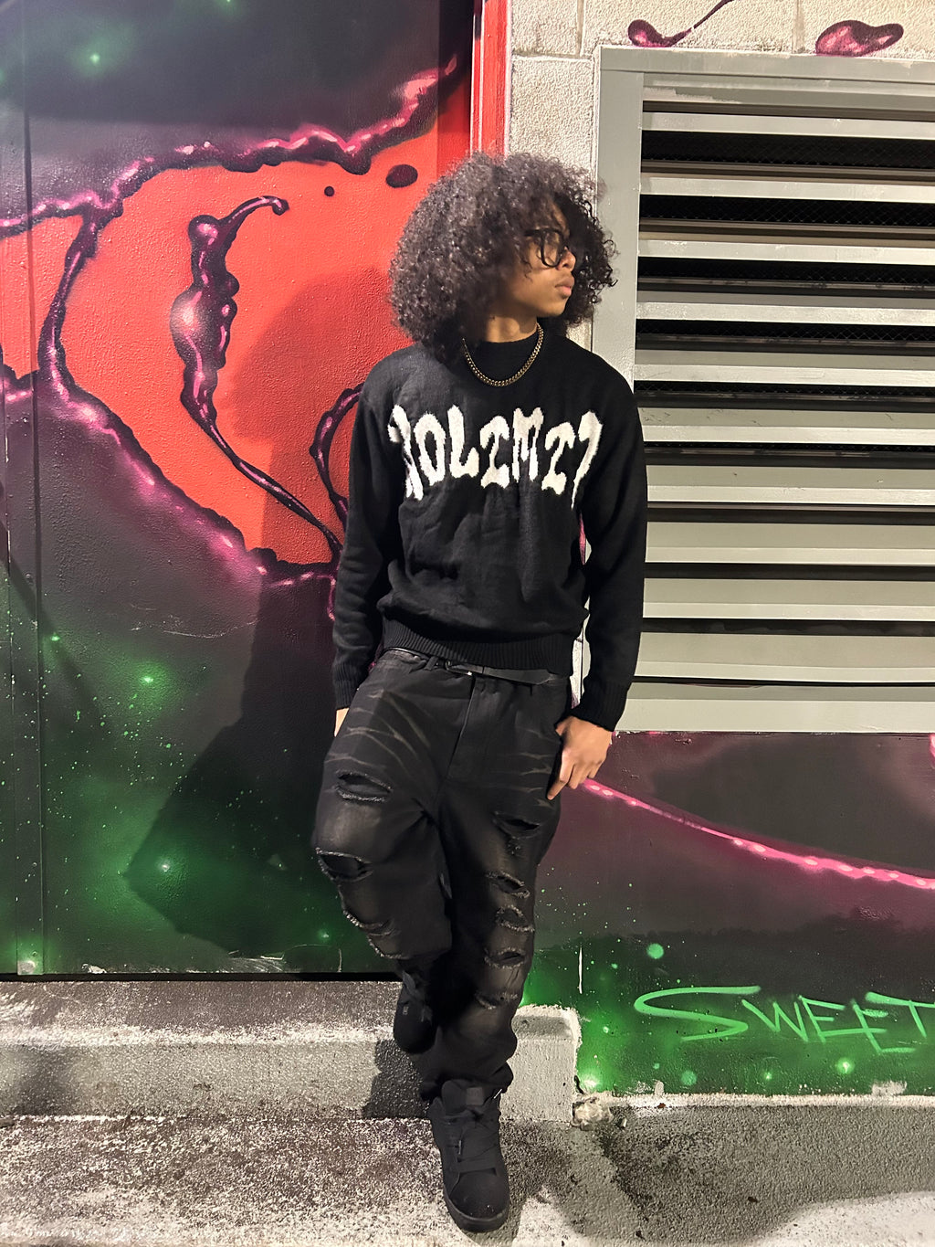 “NOLIMIT” mohair knit sweater