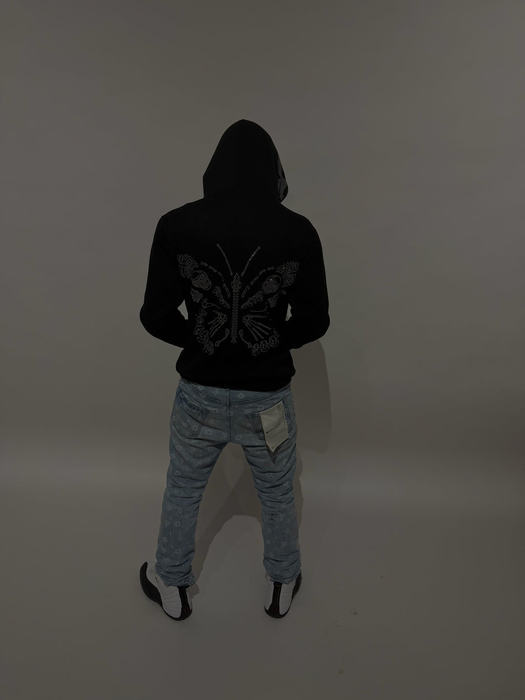 Black "NOLIMIT" Rhinestone Skeleton Butterfly Full-Zip