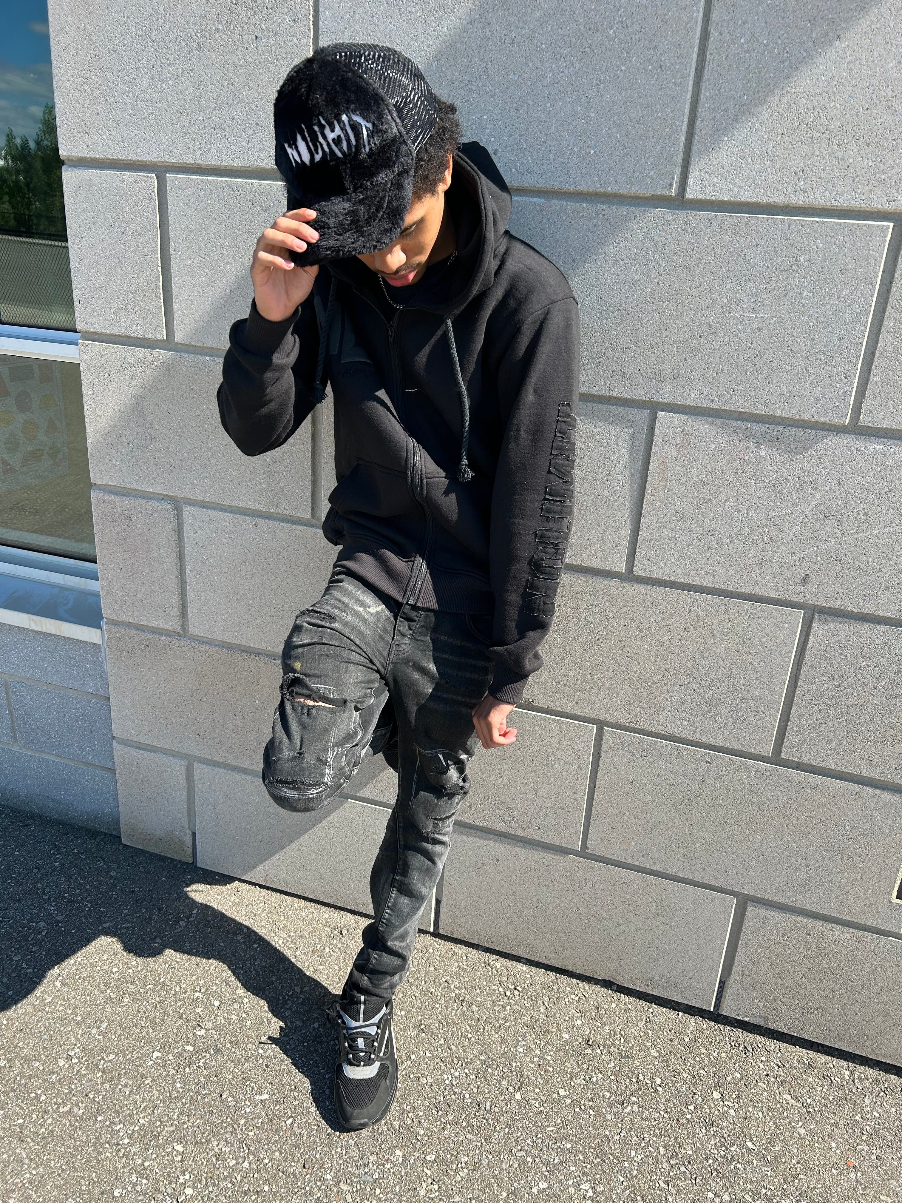 Black "NOLIMIT" Rope String Money Spread Zip-Up