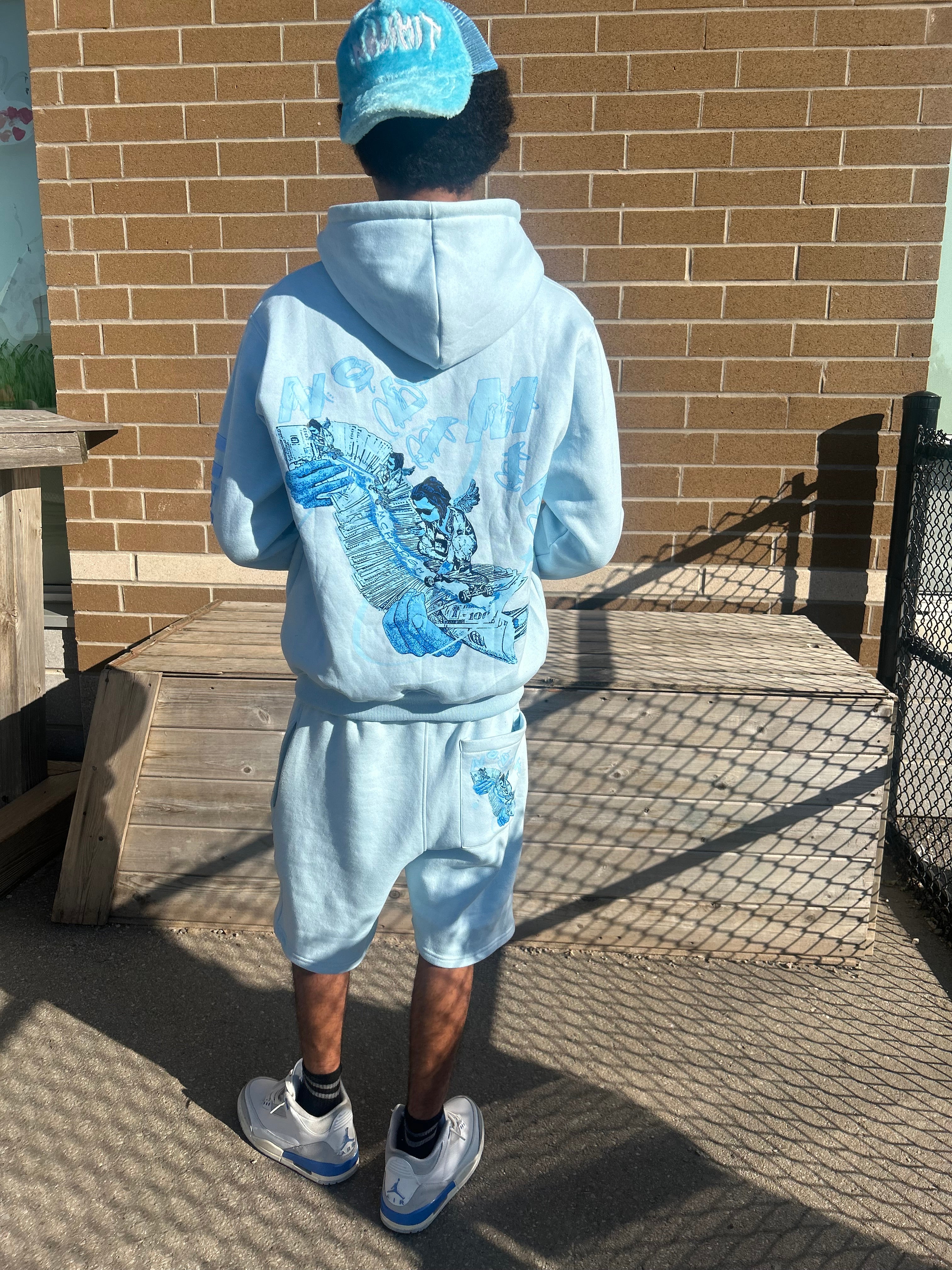 Sky Blue "NOLIMIT" Rope String Money Spread Shorts