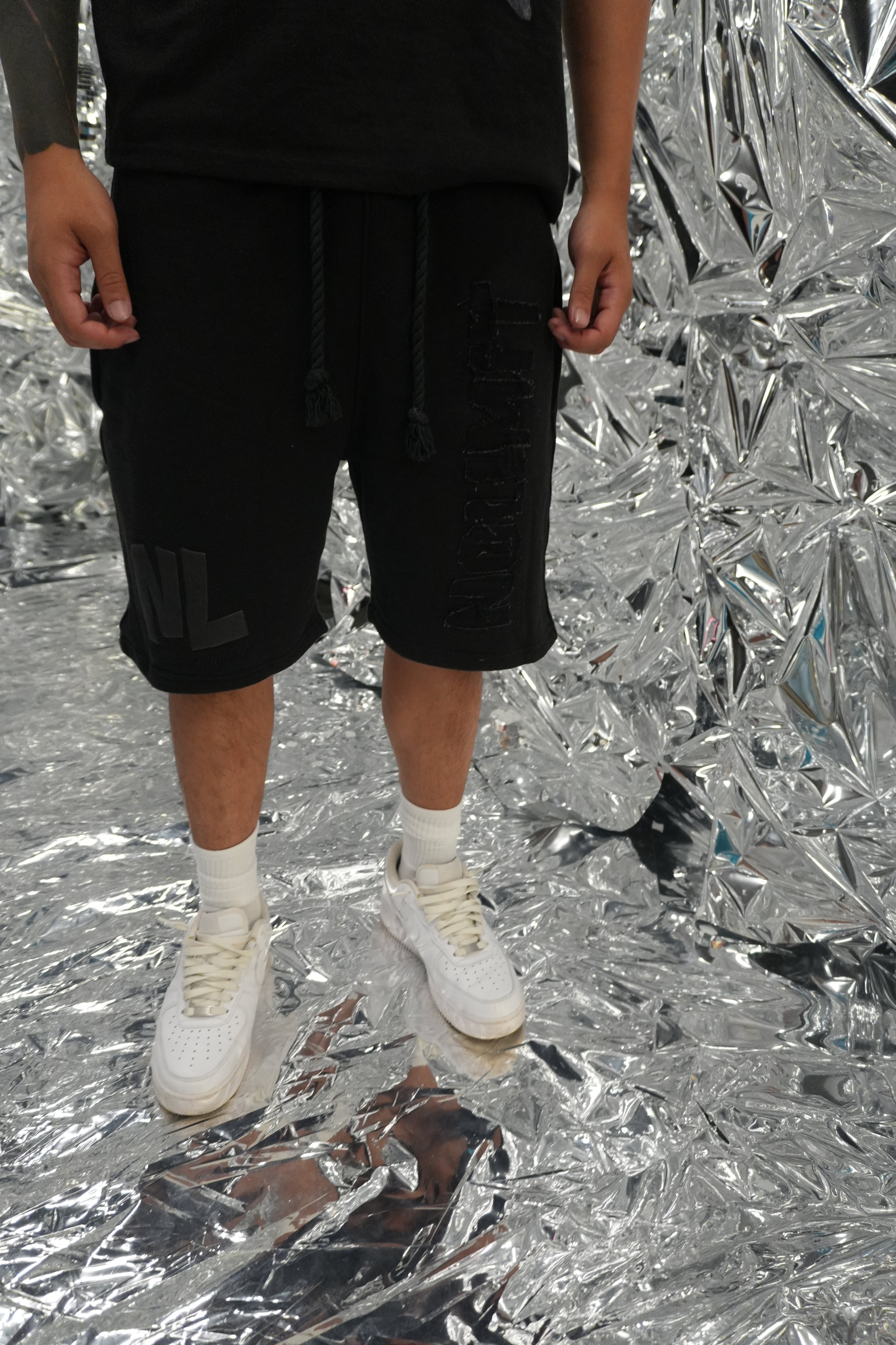 Black "NOLIMIT" Rope String Money Spread Shorts